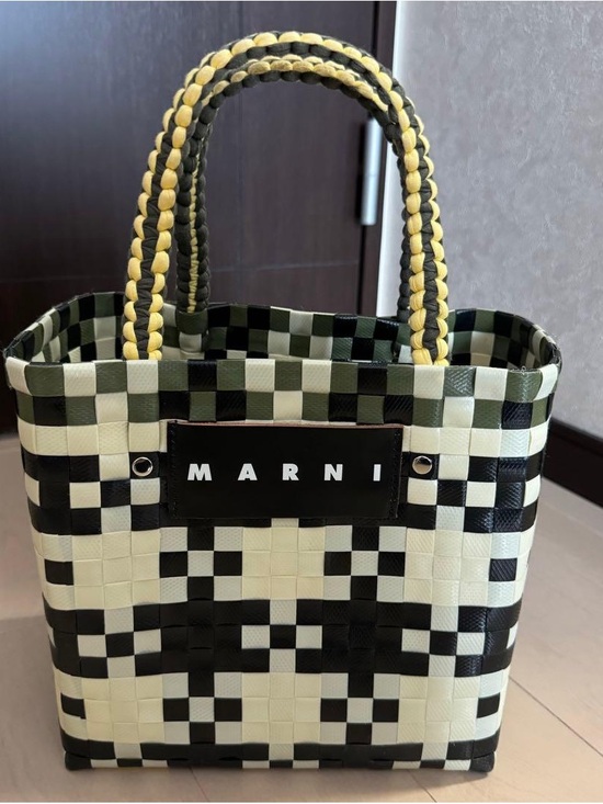 Marni Handbags - Marni Black, Cream & Yellow Woven Checker Tote